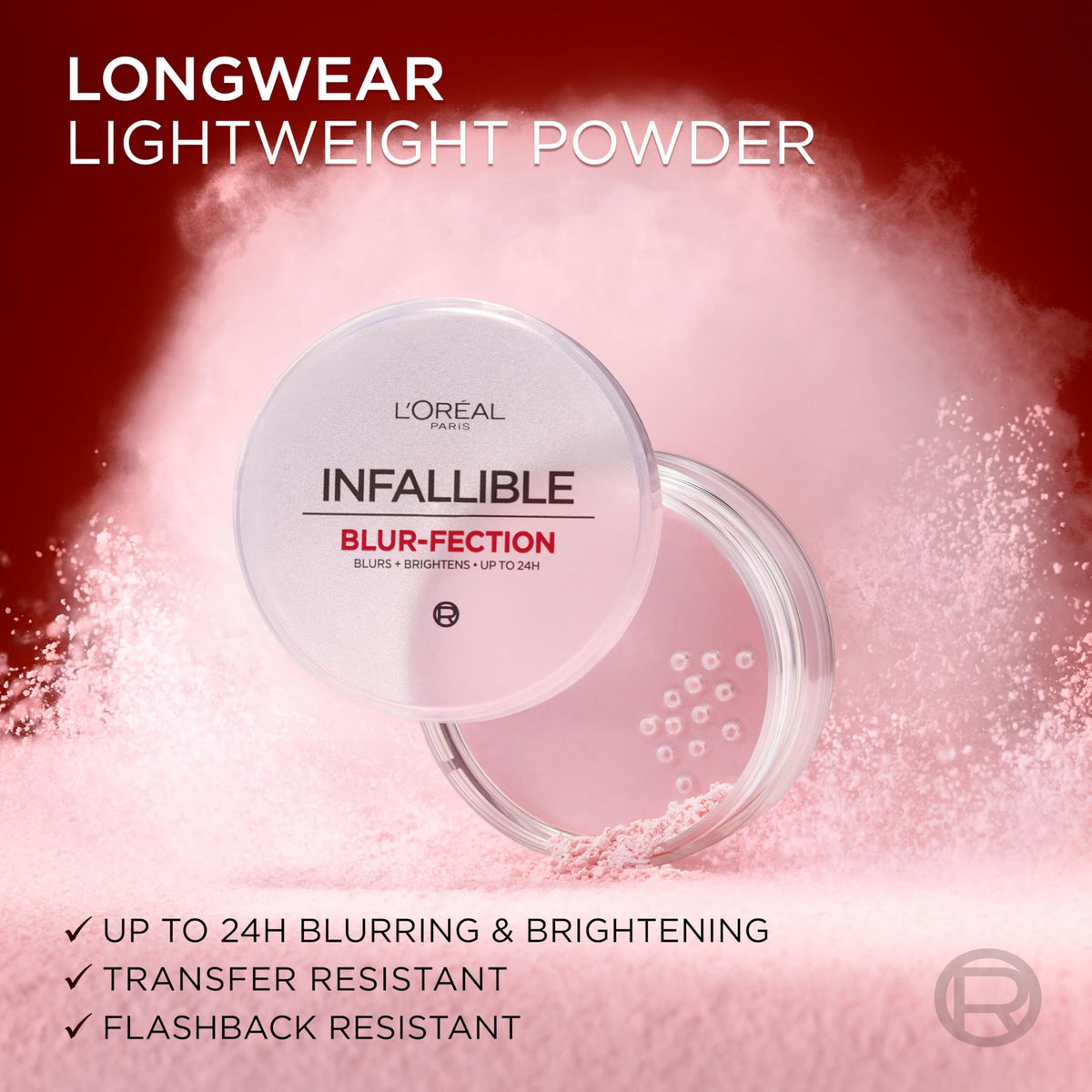 L'Oreal Paris Infallible Blur-fection Longwear Loose Setting Powder, Blurring Face Powder With Up to 24HRs of Wear, Brightening Light Pink, 1 Kit L'Oreal Paris