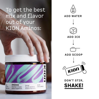 Kion Aminos - Essential Amino Acids Supplement, Essential Amino Acids Powder for Muscle Recovery, BCAA EAA No Caffeine, Amino Acid Powder, Essential Amino Energy - 30 Servings, Mixed Berry Kion