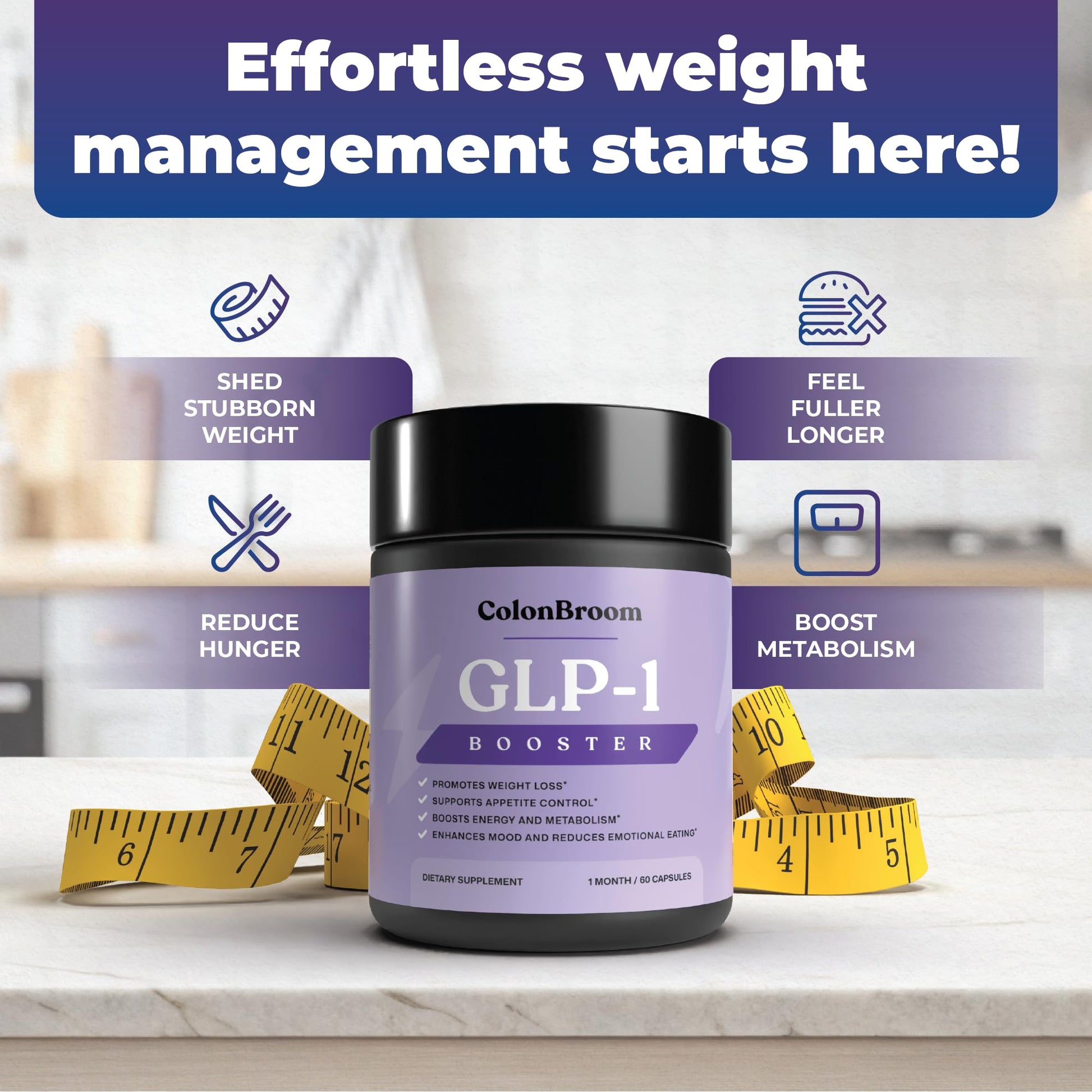 ColonBroom GLP-1 Weight Management Supplement for Women & Men - GLP1 Supports Gut Health, Metabolic Wellness & Appetite Regulation - Vegan, Gluten-Free Diet Capsules | 180 Count (New Formula) ColonBroom buy australia supplements