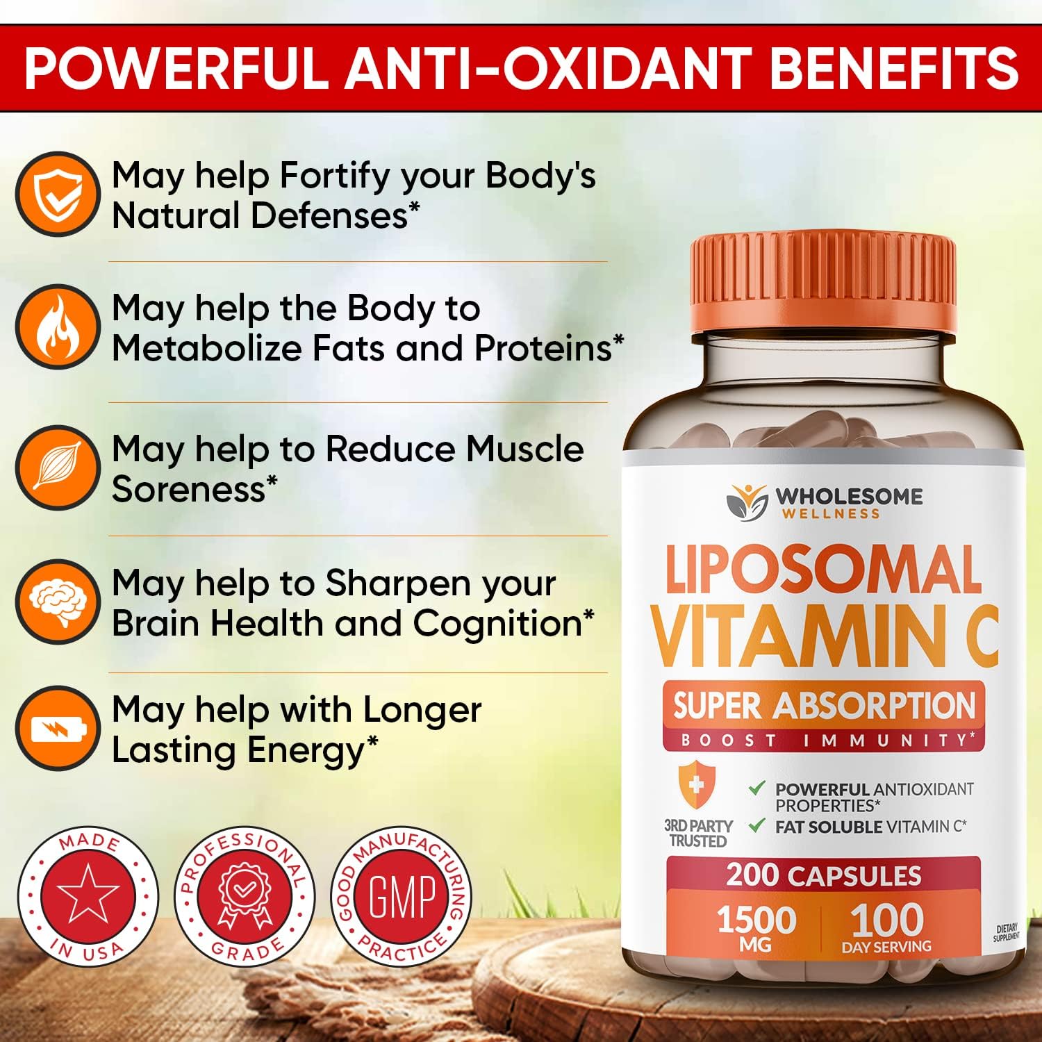 Grass Fed Desiccated Beef Liver Capsules (180 Pills, 750mg Each) + Liposomal Vitamin C Capsules (200 Pills 1500mg Buffered) High Absorption VIT C Bundle Gsupps Australia