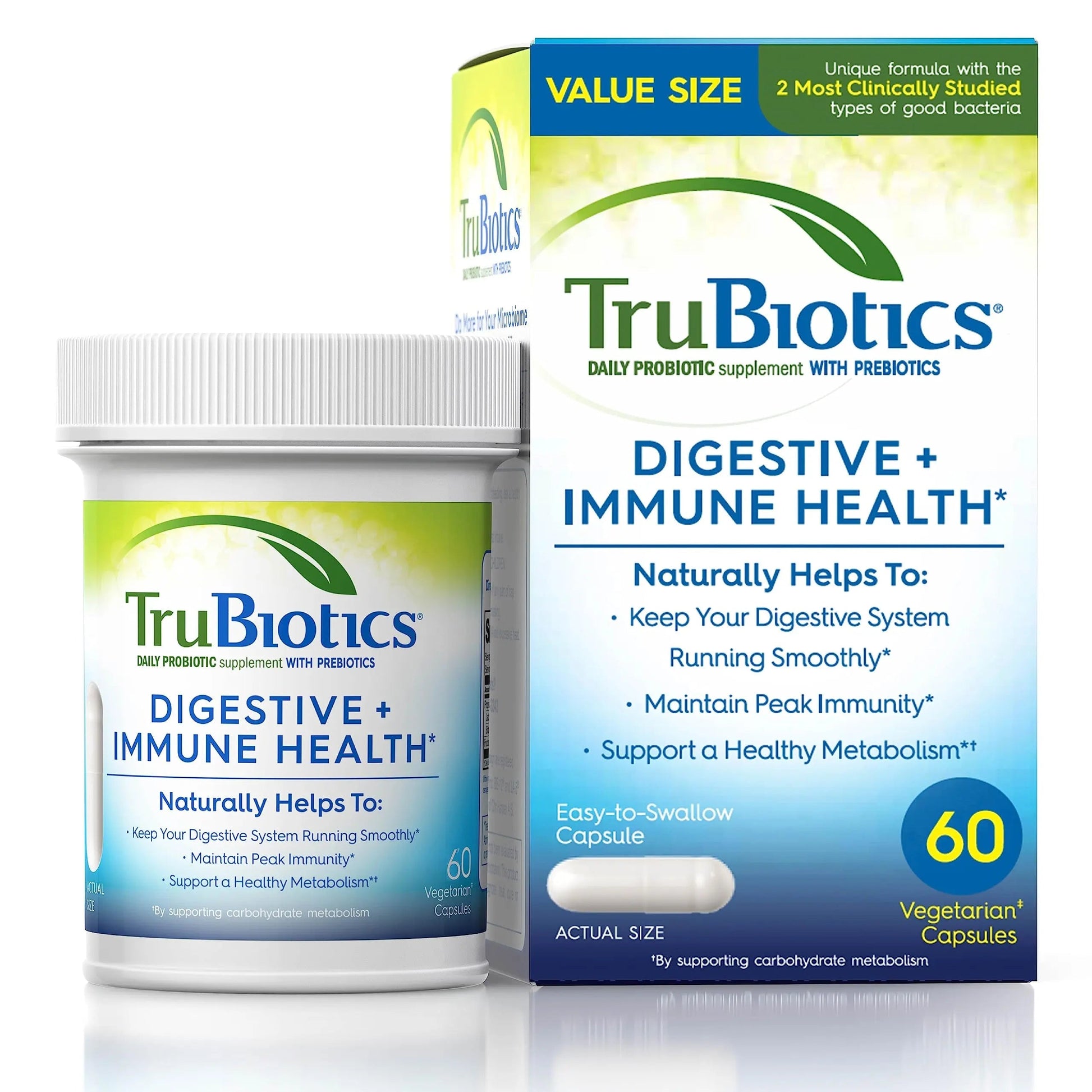 TruBiotics Probiotics for Digestive & Immune Health, Supports Regularity & Helps Relieve Abdominal Discomfort, Gas & Bloating, 2 Clinically Studied Probiotic Strains, Plus Prebiotics, 60 Capsules TruBiotics buy australia supplements
