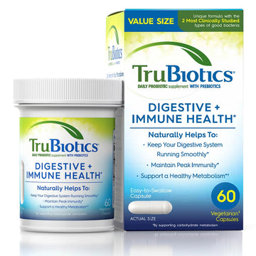 TruBiotics Probiotics for Digestive & Immune Health, Supports Regularity & Helps Relieve Abdominal Discomfort, Gas & Bloating, 2 Clinically Studied Probiotic Strains, Plus Prebiotics, 60 Capsules TruBiotics buy australia supplements