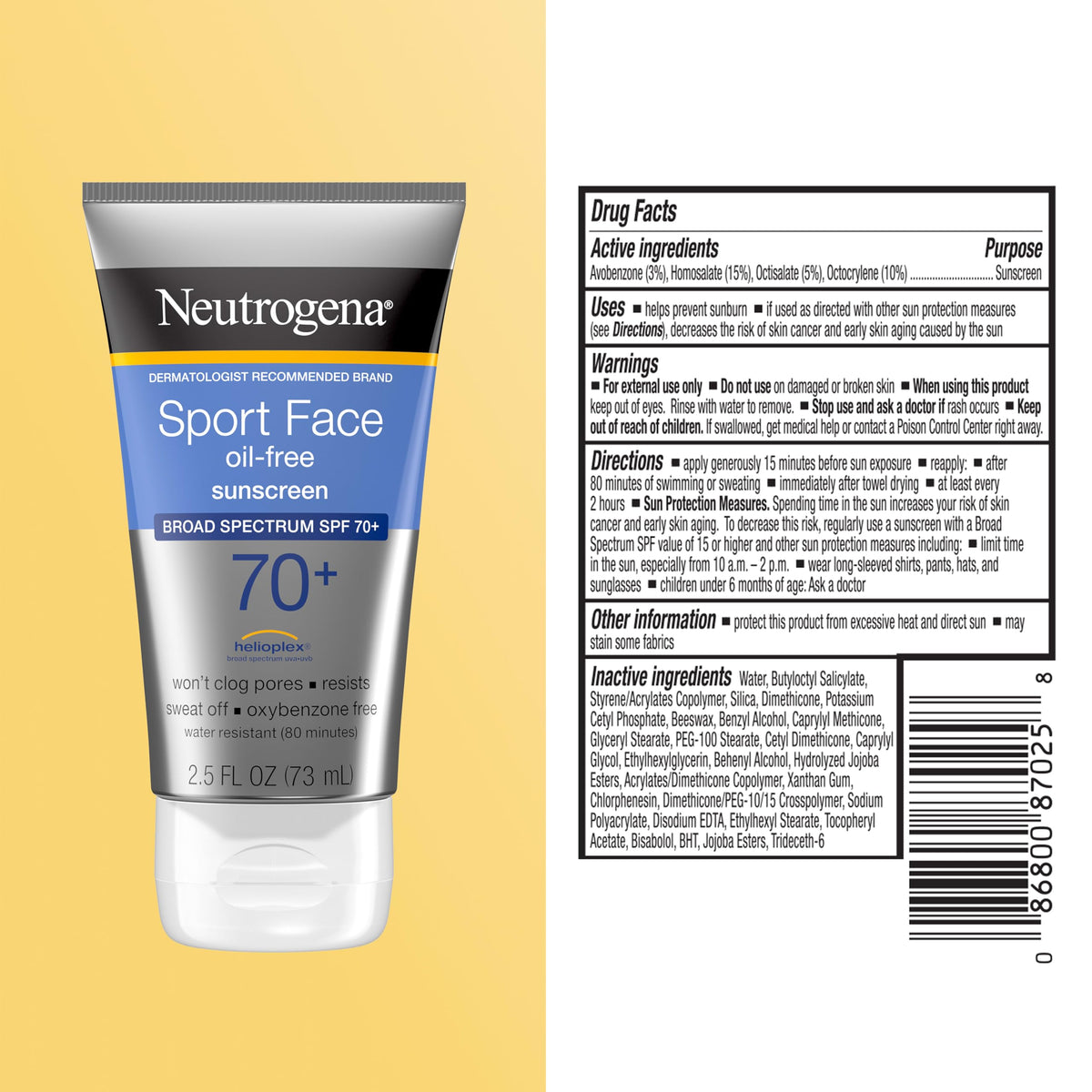 Neutrogena Sport Face Sunscreen Lotion SPF 70+, 2.5 fl. oz Neutrogena