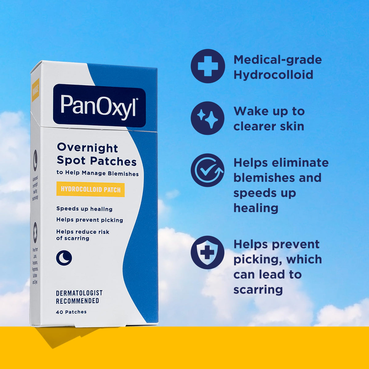 PanOxyl PM Overnight Spot Patches, Advanced Hydrocolloid Healing Technology, Fragrance Free, 40 Count Pack of 1 PanOxyl