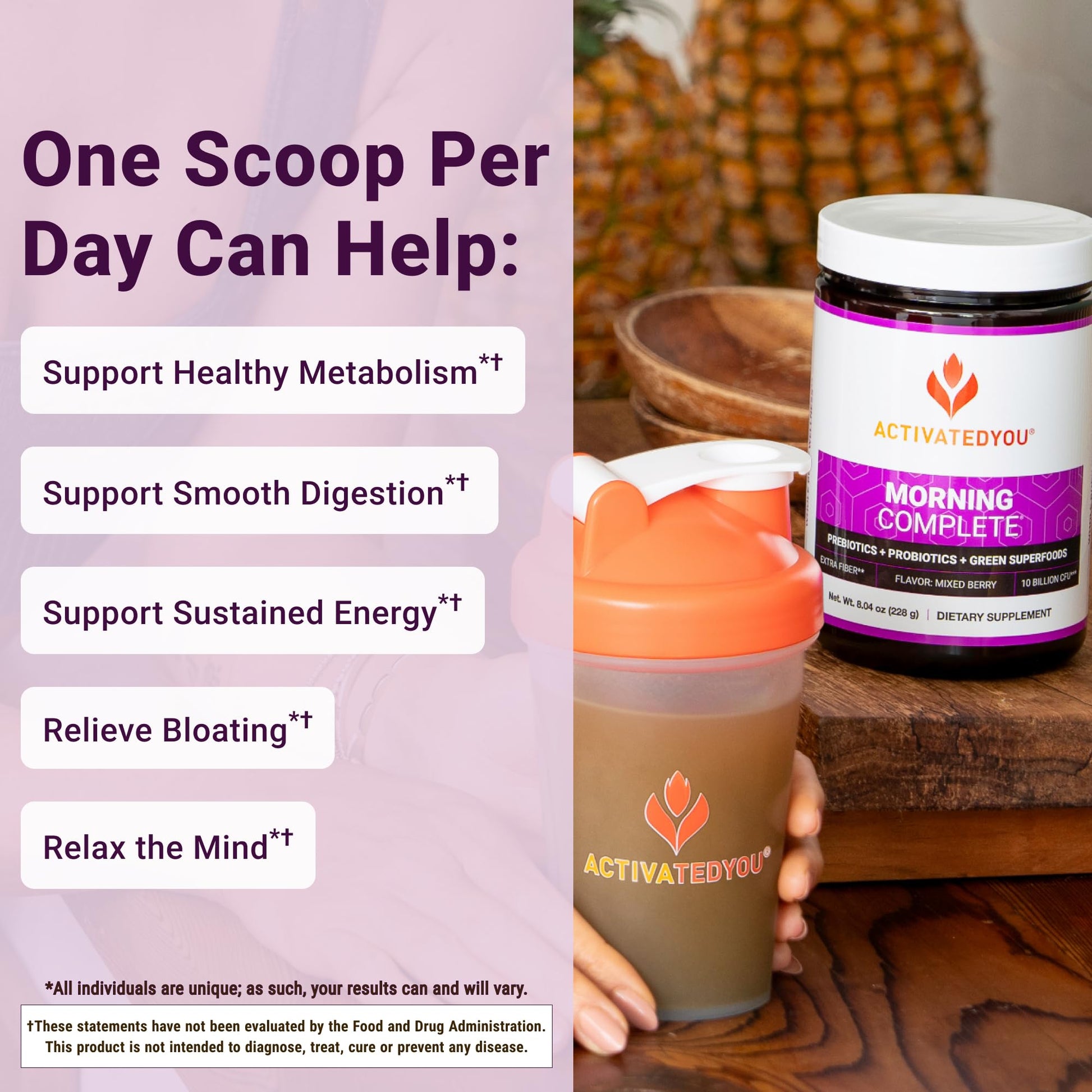 ActivatedYou Morning Complete Super Greens Powder Drink Mix - Gut Health Boost with Prebiotics, Probiotics, & Antioxidants - 10 Billion CFUs, Mixed Berry Flavor ACTIVATEDYOU