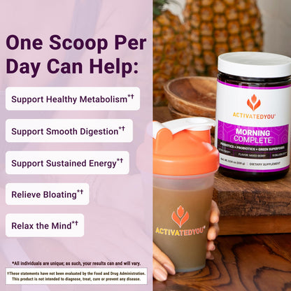 ActivatedYou Morning Complete Super Greens Powder Drink Mix - Gut Health Boost with Prebiotics, Probiotics, & Antioxidants - 10 Billion CFUs, Mixed Berry Flavor ACTIVATEDYOU