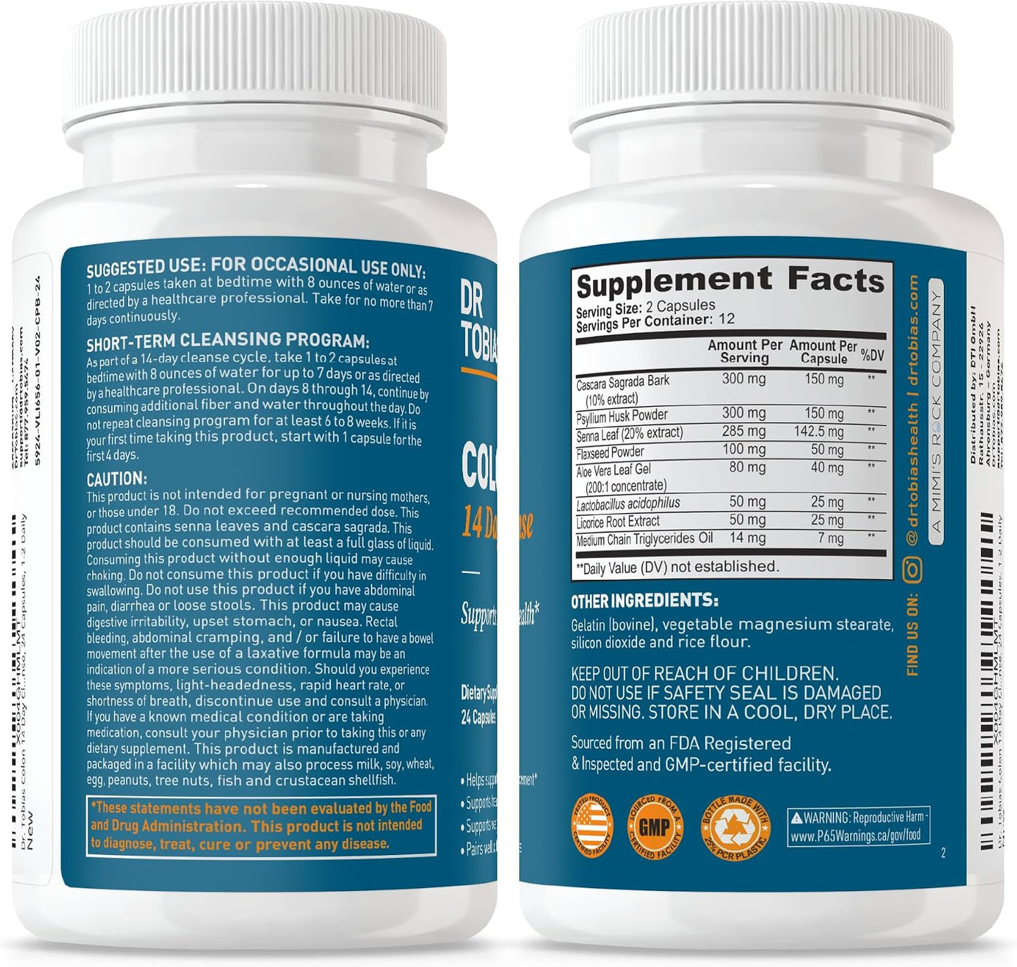 Dr. Tobias Colon 14 Day Cleanse & Colon Everyday Health Fruit Punch – Short-Term Colon Cleanser & Daily Psyllium Fiber Drink for Gut Health and Digestive Regularity