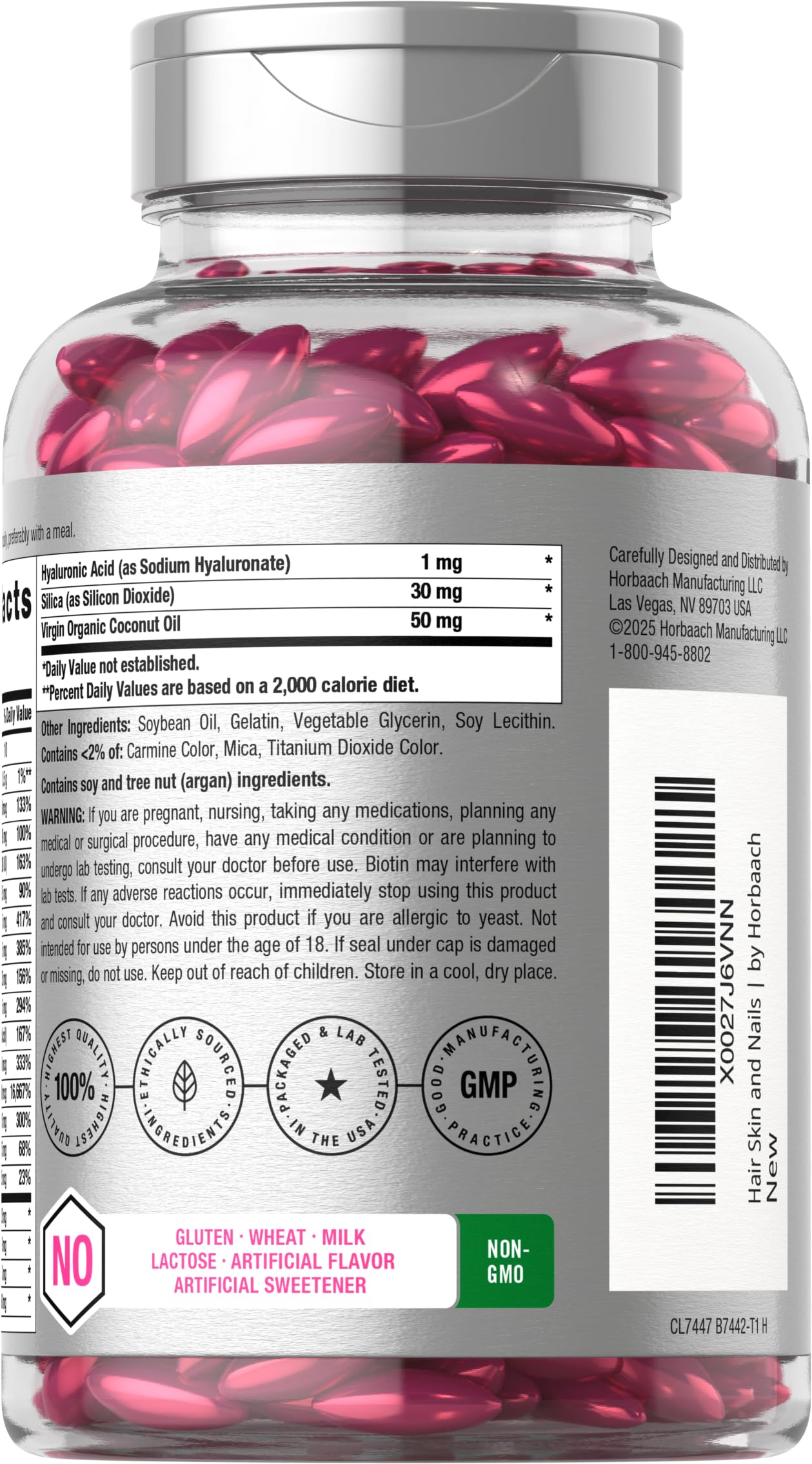 Horbäach Hair Skin and Nails Vitamins | 300 Softgels | with Biotin and Collagen | Infused with Argan Oil and Coconut Oil Horbäach