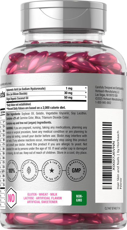 Horbäach Hair Skin and Nails Vitamins | 300 Softgels | with Biotin and Collagen | Infused with Argan Oil and Coconut Oil Horbäach