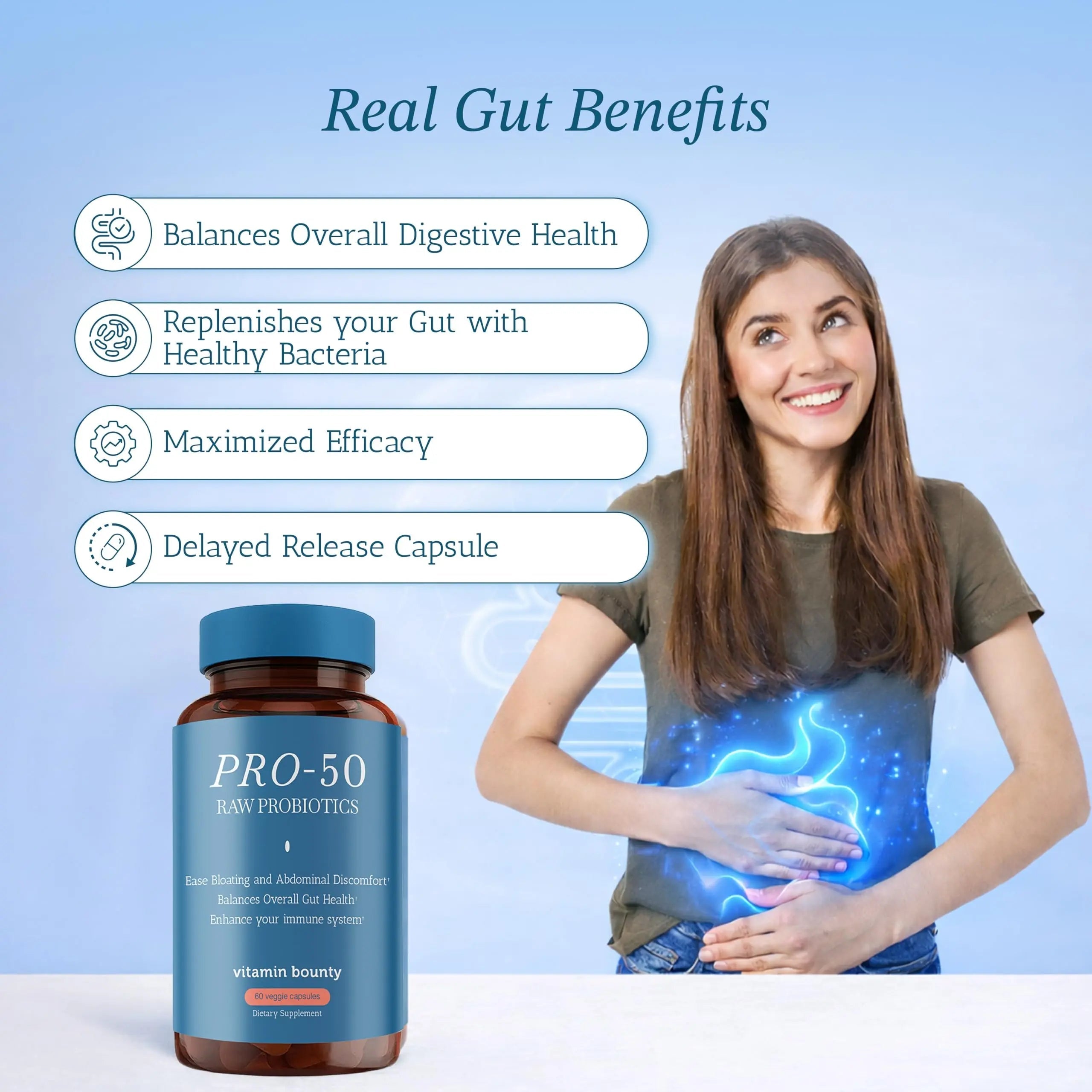 Vitamin Bounty Pro-50 Probiotics 50 Billion CFU for Women & Men - 13 Multi Strain Probiotic + Prebiotic - Digestive Health Supplements for Gut Health Support - Delayed Release Capsules for Men & Women Vitamin Bounty buy australia supplements