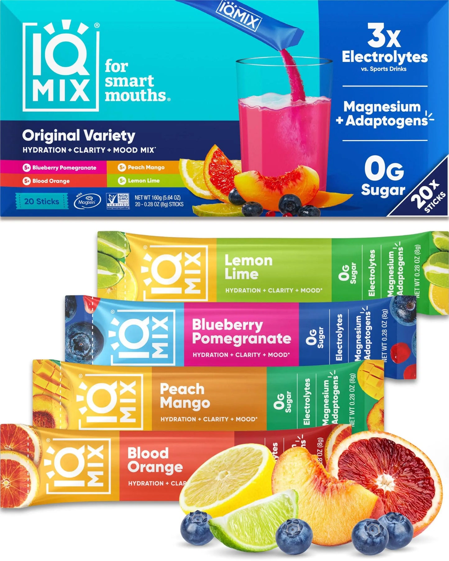 IQMIX Hydration Electrolyte Powder – 4-in-1 Formula for Hydration, Mental Clarity, Mood and Recovery – Sugar-Free Drink Mix, Keto, Magnesium L-Threonate IQBAR