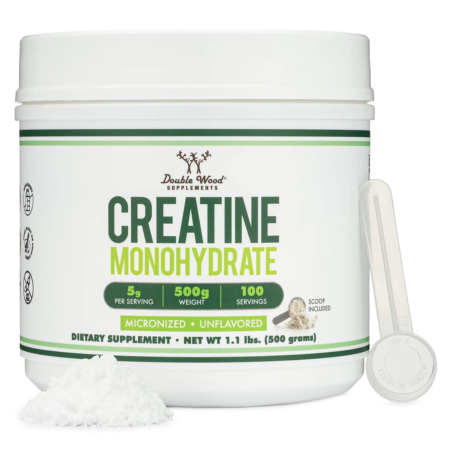 Creatine Monohydrate Powder 1.1lbs (100 Servings of 5 Grams Each) - No Fillers, Vegan Safe, Non-GMO, Gluten Free by Double Wood Double Wood Supplements