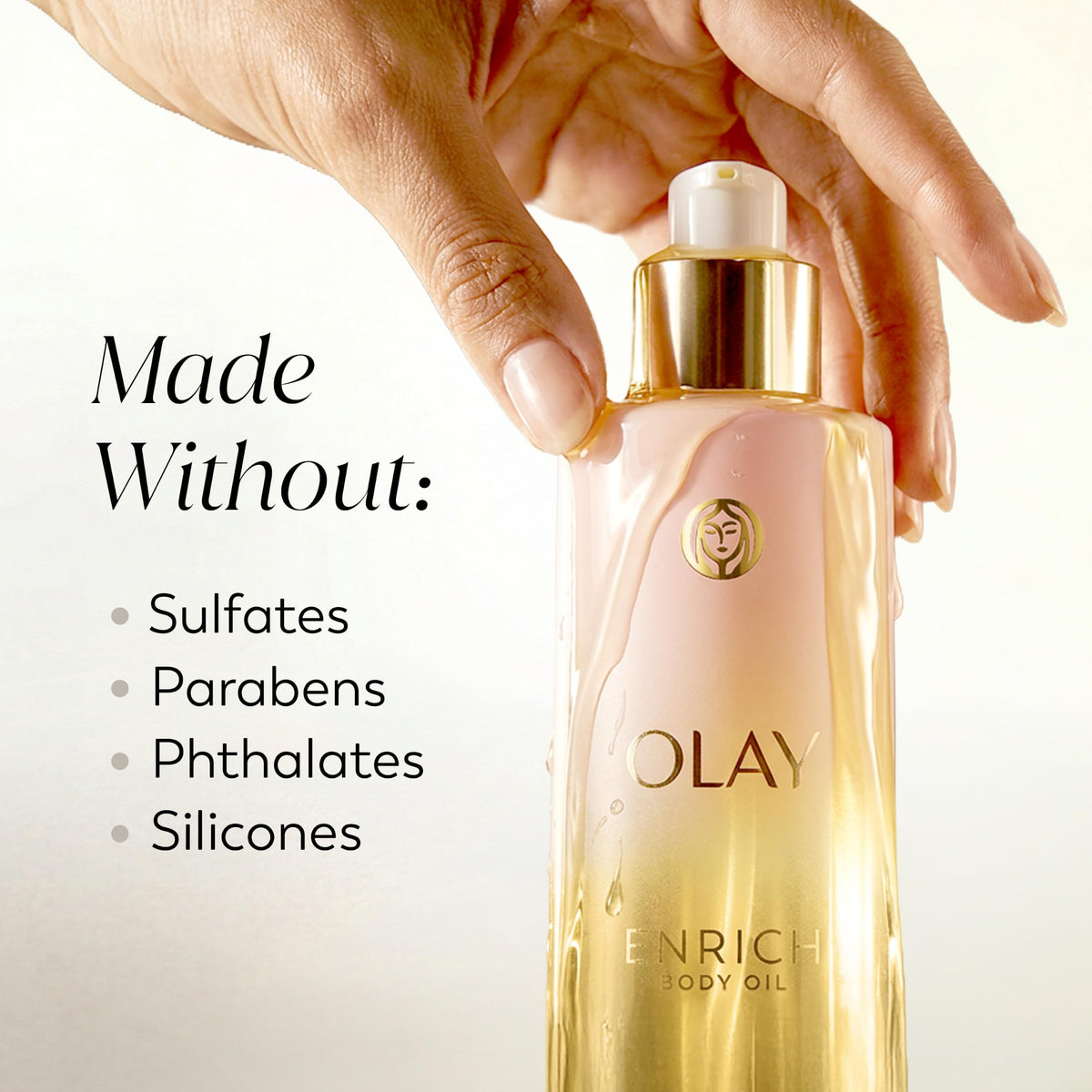 Olay Enrich Boosting Body Oil for Women, with 3-in-1 Oil + Serum Complex with Argan Oil, Rosehip Oil, and Collagen Peptide, Free of Sulfates, Parabens & Phthalates, Vanilla Plum & Amber Scent, 4 fl oz Olay