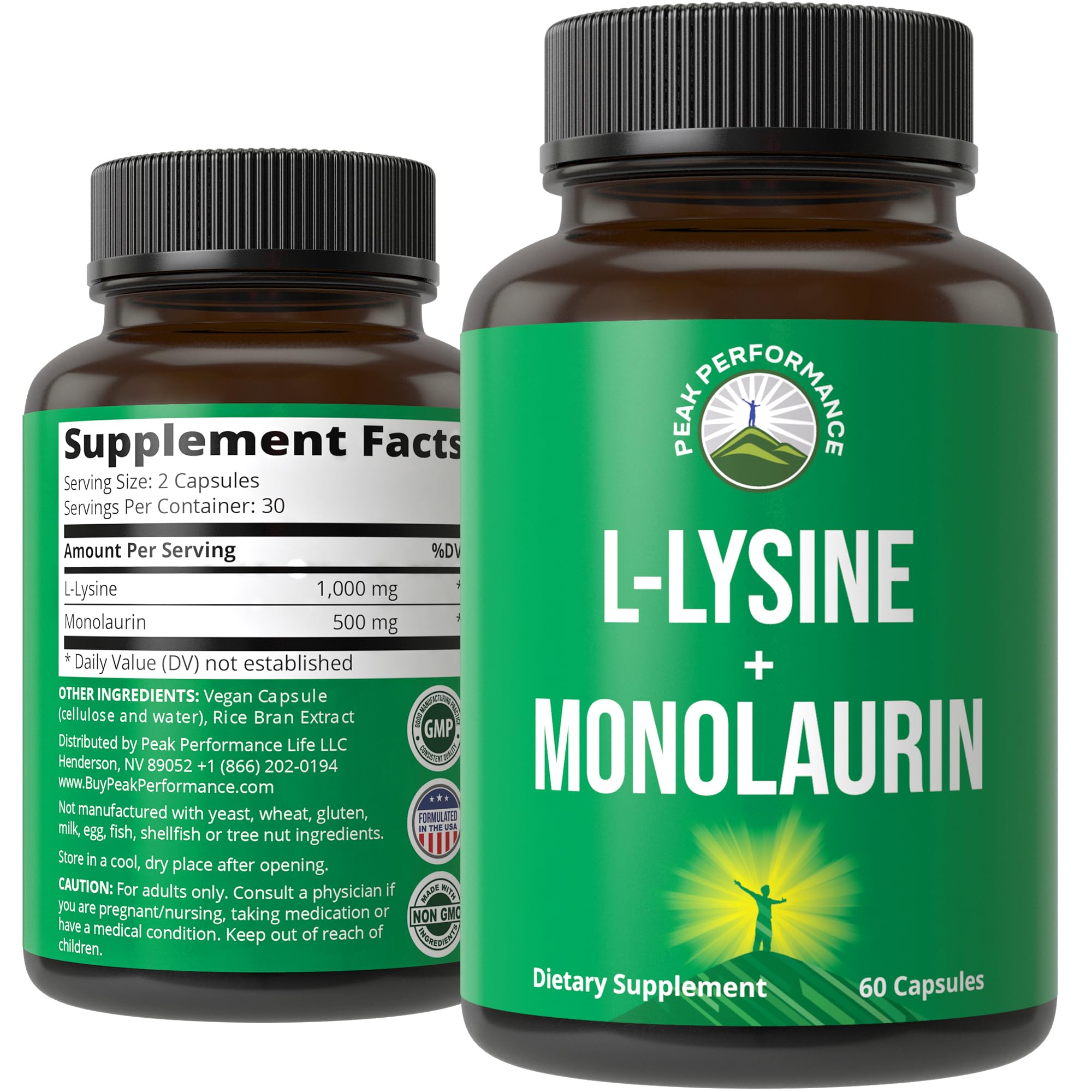 Peak Performance L Lysine 1000mg + Monolaurin 500mg High Potency Supplement for Lips, Skin, & Immune Support - L-Lysine 2-in-1 Bioavailable Supplements Peak Performance buy australia supplements