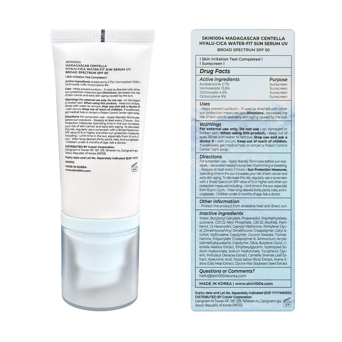SKIN1004 Hyalu-Cica Water-Fit Sun Serum UV, SPF 50 Sunscreen, 1.69 fl.oz SKIN1004