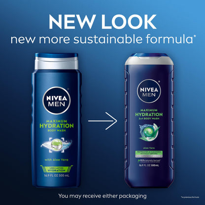 NIVEA MEN Maximum Hydration 3-in-1 Body Wash, Multipack, 3 x 16.9 FL OZ NIVEA MEN