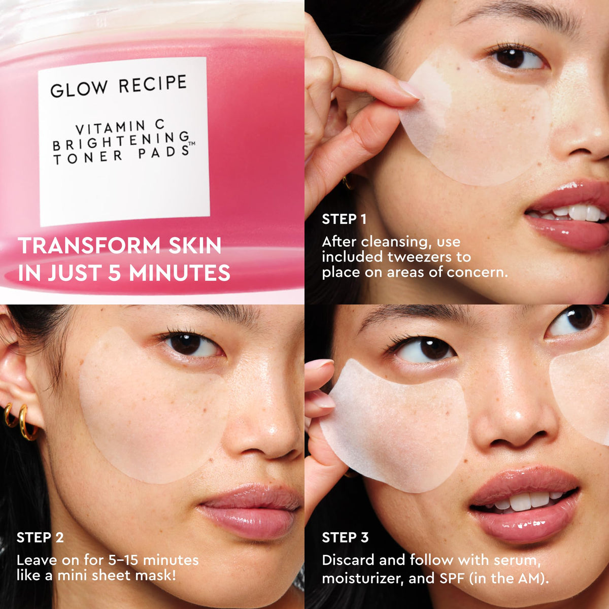Glow Recipe Vitamin C Brightening Toner Pads - Korean Vitamin C Face Pads for Dark Circles Under-Eye and Cheeks - Light Face Exfoliator - Niacinamide, Caffeine, Guava - Fragrance-Free (60 Count) Glow Recipe