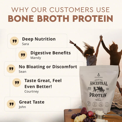 Ancestral Supplements Grass Fed Protein Powder, Chocolate, Beef Bone Broth Based w/Beef Organs & Organic Mushrooms, Gut Health Support, High Protein Supplement, 20g Protein Per Serving, 30 Day Supply