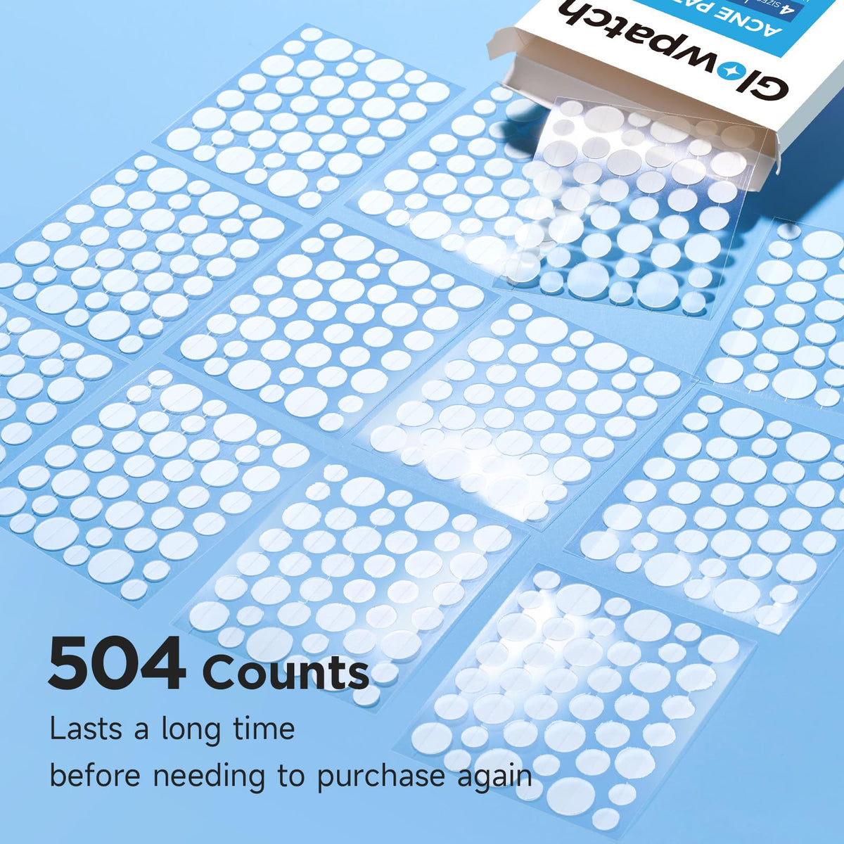 Glowpatch 504 Counts 4 Sizes Hydrocolloid Pimple Patches for Face Glowpatch