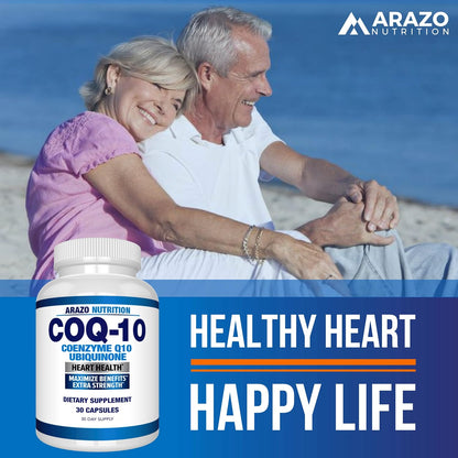 Arazo Nutrition CoQ10 Ubiquinone Coenzyme Q10-200mg Per Serving Maximum Strength Nutritional Supplement - High Absorption Capsules with No Soy Gsupps Australia