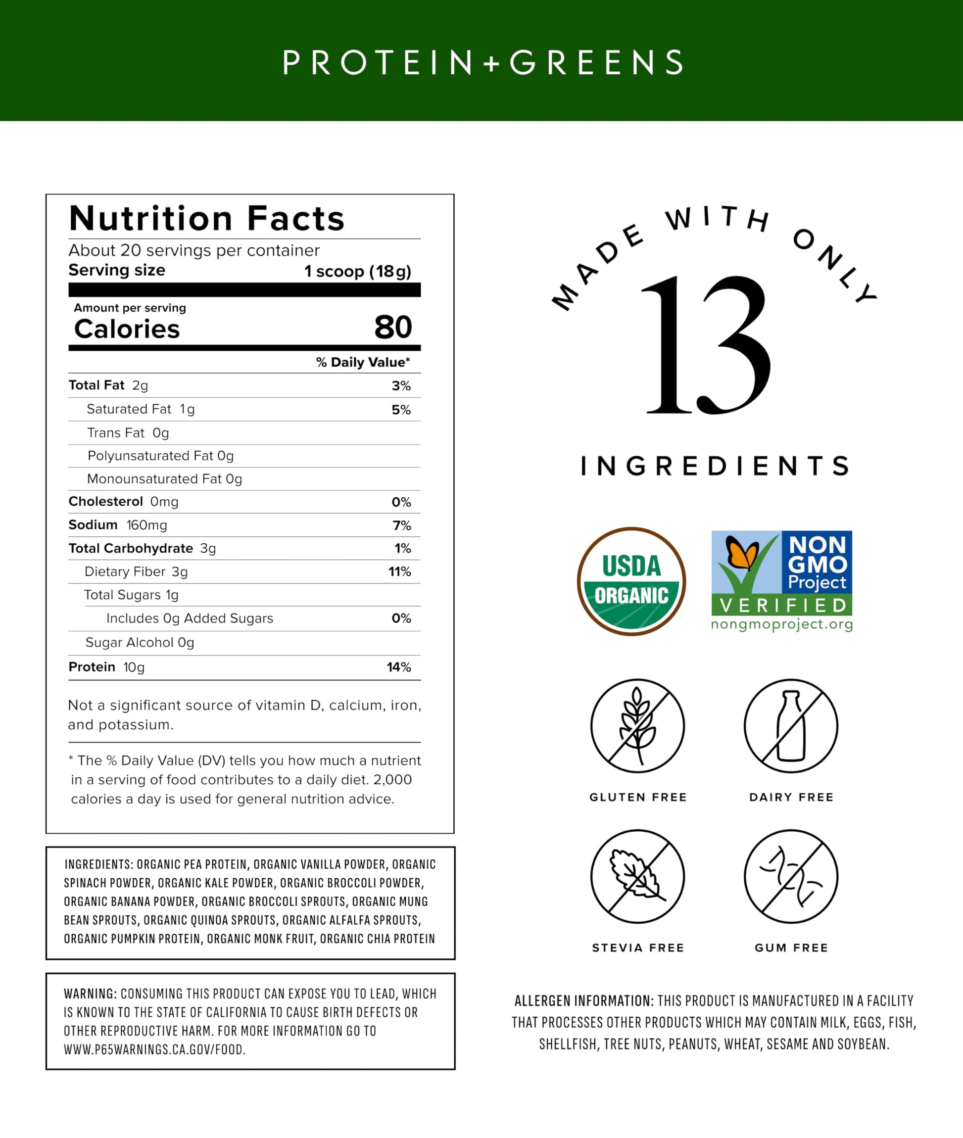 Truvani Protein + Greens Supplement | Spinach, Kale & Broccoli | 10g Organic Plant Based Protein | 20 Servings | USDA Organic | Gluten & Dairy Free Truvani buy australia supplements