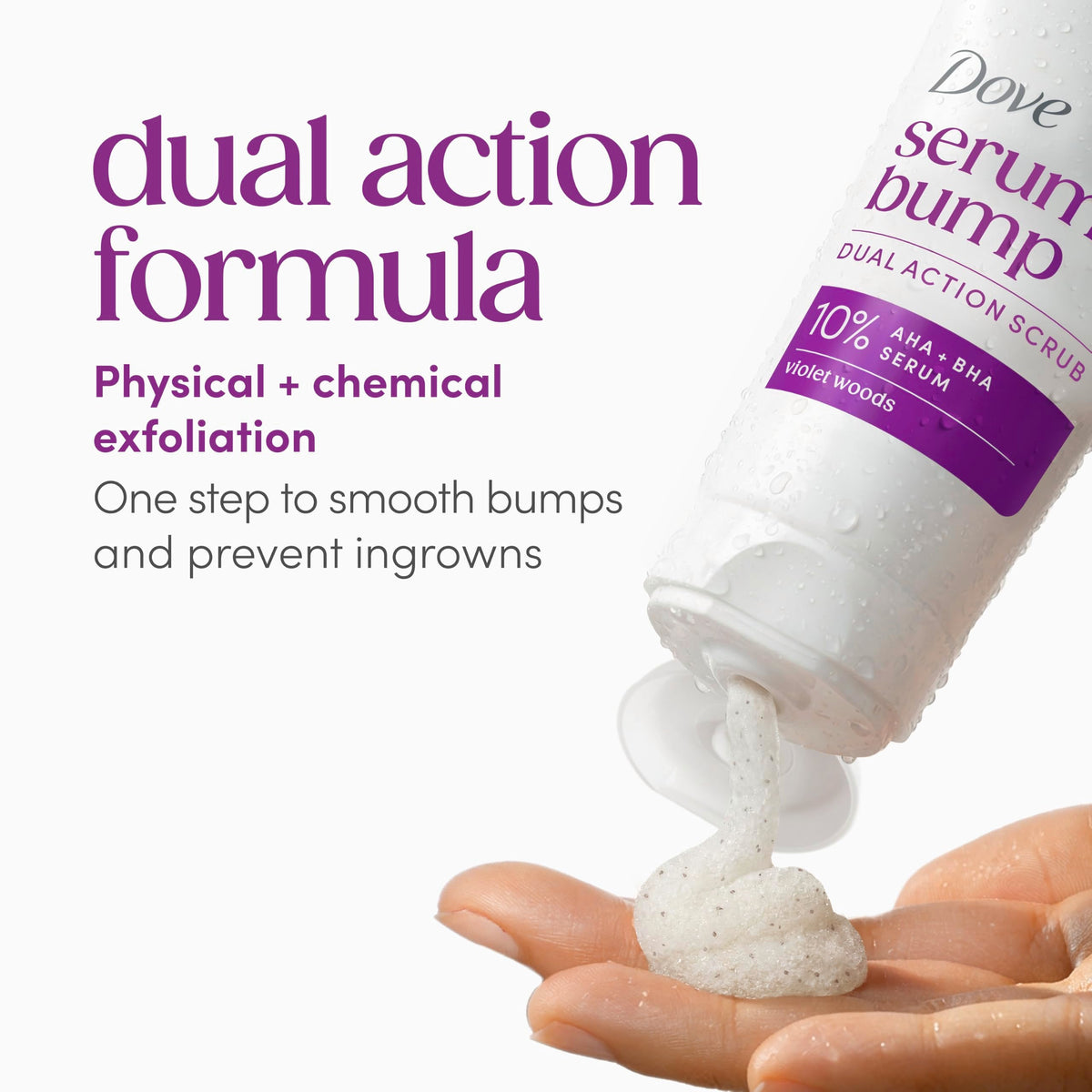 Dove KP Bump Body Scrub with 10% AHA & BHA For Rough Bumpy Skin, Violet Woods Scent, 8.5 OZ Dove