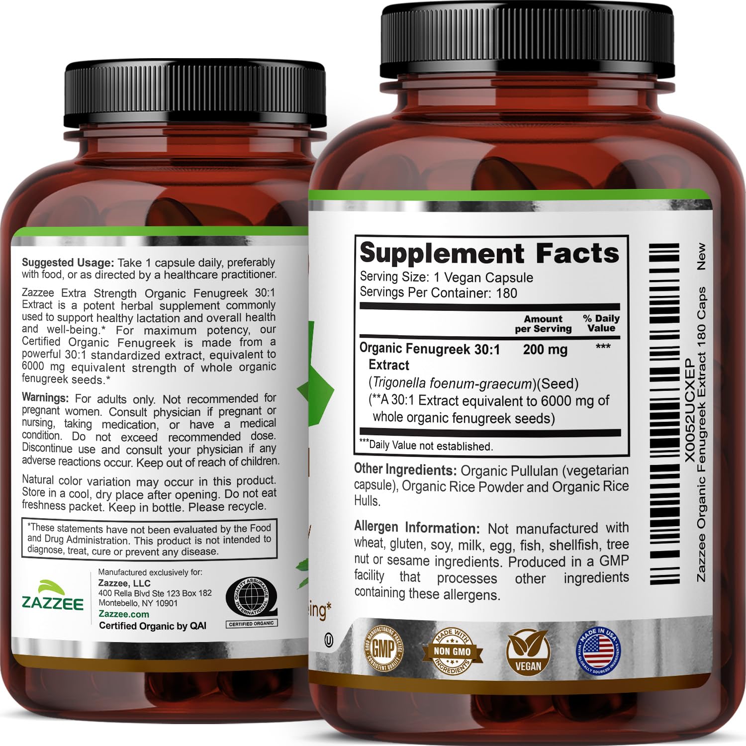 Zazzee USDA Organic Fenugreek 30:1 Extract, 120 Capsules, 4 Month Supply | Vegan, Breastfeeding & Lactation Support for Nursing Mothers, Organic Herbal Supplement, All-Natural, Non-GMO, Made in USA Gsupps Australia