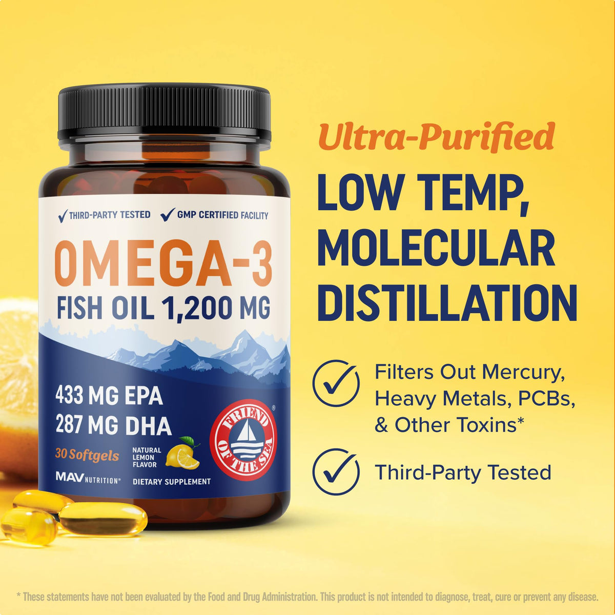 Triple Strength Omega 3 Fish Oil 1200 mg | EPA & DHA | Wild Caught, Sustainably Sourced Omega-3 Fatty Acids | Premium Burpless Fish Oil Supplements MAV NUTRITION