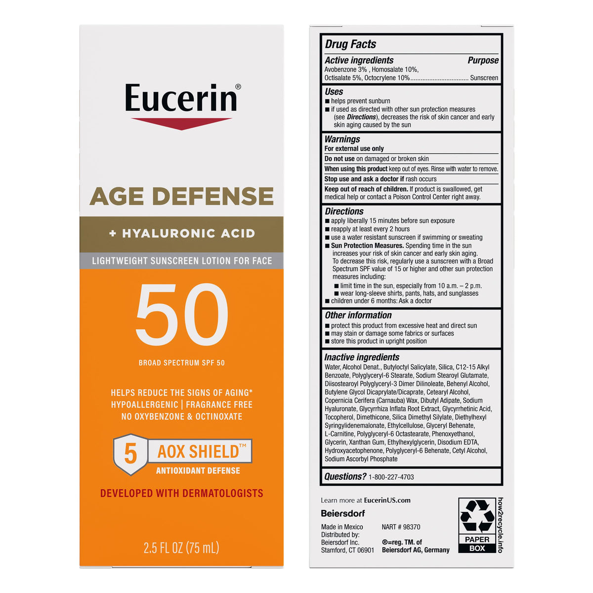 Eucerin Sun Age Defense Face Sunscreen Lotion SPF 50, 2.5 FL OZ Eucerin