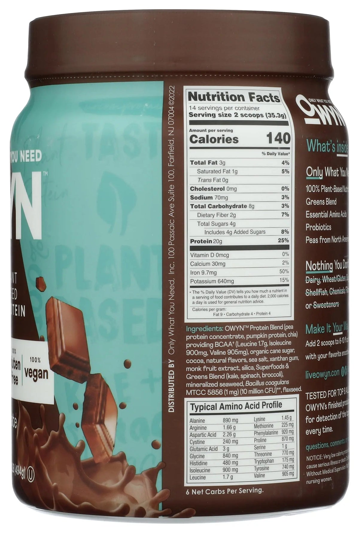 OWYN Only What You Need Plant-Based Protein Powder, Dark Chocolate, 1.17 lbs OWYN Only What You Need