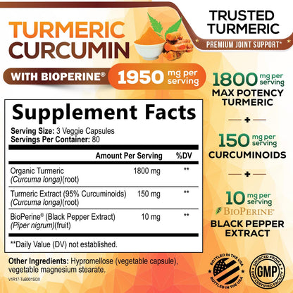Turmeric Curcumin Supplement - 95% Curcuminoids with Organic Turmeric & BioPerine Black Pepper for Best Absorption - Daily Joint & Immune Health Support Nature's Nutrition