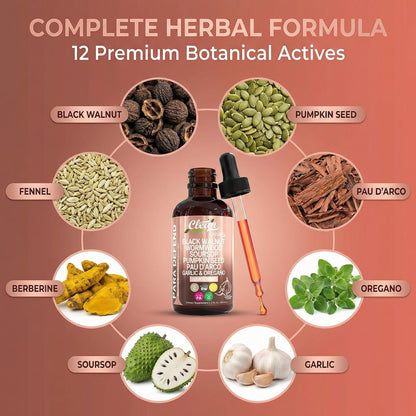 para Defend Wormwood Black Walnut Cleanse for Humans Drops Liquid Soursop Garlic Pumpkin Seed PAU D'Arco Oil of Oregano Turmeric Clean Nutraceuticals
