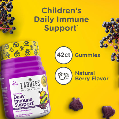 Zarbee’s Kids Elderberry Immune Support Supplement Gummies, Vitamins A C D3 E & Zinc, Elderberry Extract, Gluten & Gelatin Free Zarbee's