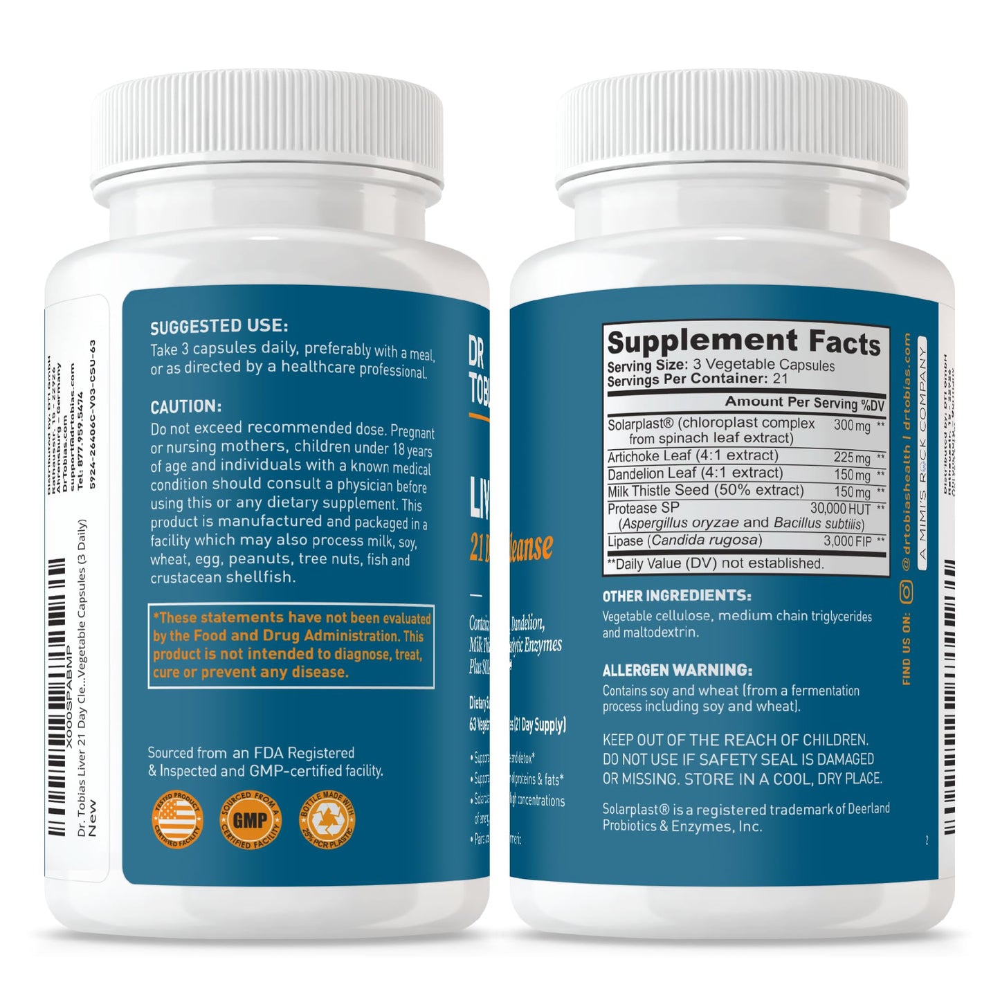 Dr. Tobias Liver 21 Day Cleanse - Herbal Liver Detox Cleanse with Milk Thistle Dandelion Root & Artichoke Extract | Supports Liver Health & Digestion (63 Vegetarian Capsules (Pack of 1))