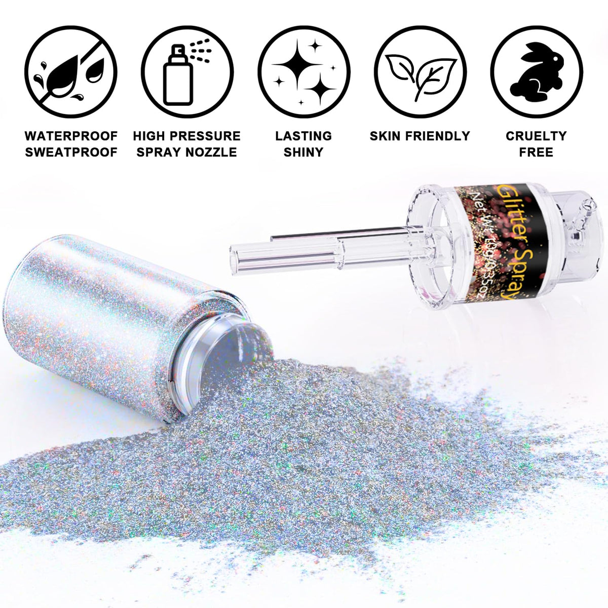 Scarman Hair and Body Glitter Spray, 1PC Glint-Rainbow Hairspray Powder Scarman