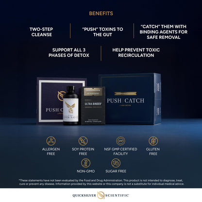 Quicksilver Scientific PushCatch Liver Detox Cleanse - 2 Piece Kit with Ultra Binder (Packets) & Liver Sauce (Liver Support Supplement with Milk Thistle Extract) to Support GI Detox & Toxin Binding Quicksilver ScientificBuy Supplements Australia
