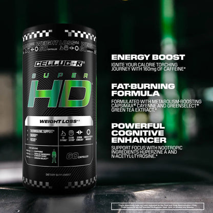 Cellucor SuperHD Thermogenic Fat Burner Weight Loss Supplement, Appetite Suppressant, & Energy Booster Capsimax, Green Tea Extract, 160mg Caffeine Cellucor