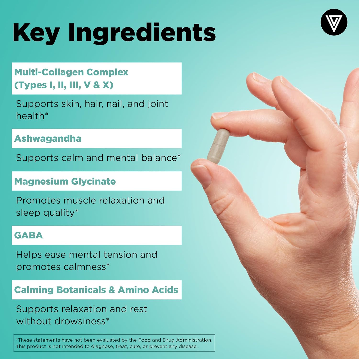 Vital Vitamins Multi Collagen Complex + Calm with Ashwagandha, 90 Capsules | Melatonin-Free Relaxation, 5 Collagen Types I, II, III, V & X with L-Theanine, Ashwagandha, GABA & Magnesium Glycinate Gsupps Australia