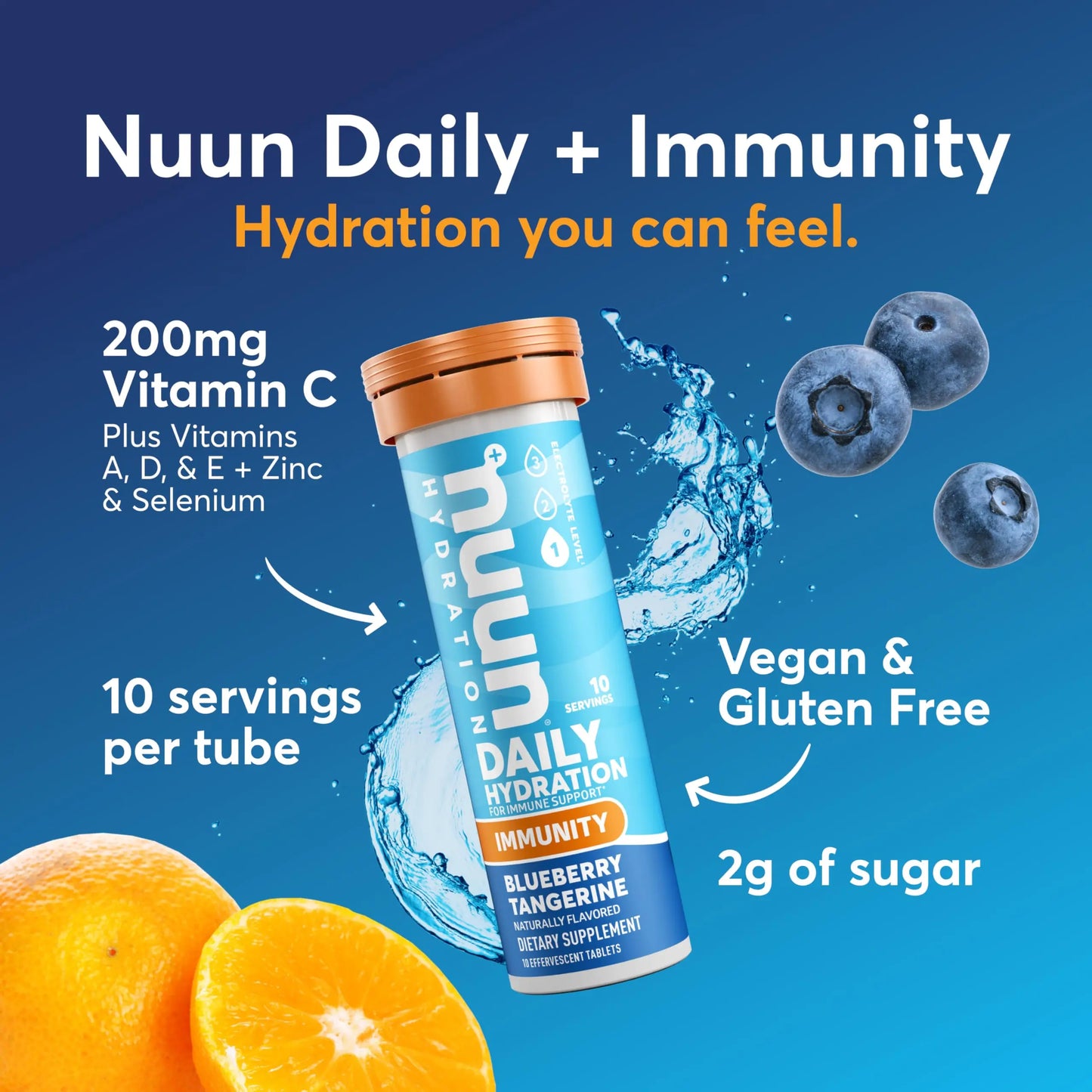Nuun Immunity Electrolyte Tablets with Vitamin D, C, E, & A, Ginger, Elderberry, Magnesium & 4 Other Essential Electrolytes, Vegan, Blueberry Tangerine & Orange Citrus, 4 Pack (40 Servings Total) Nuun