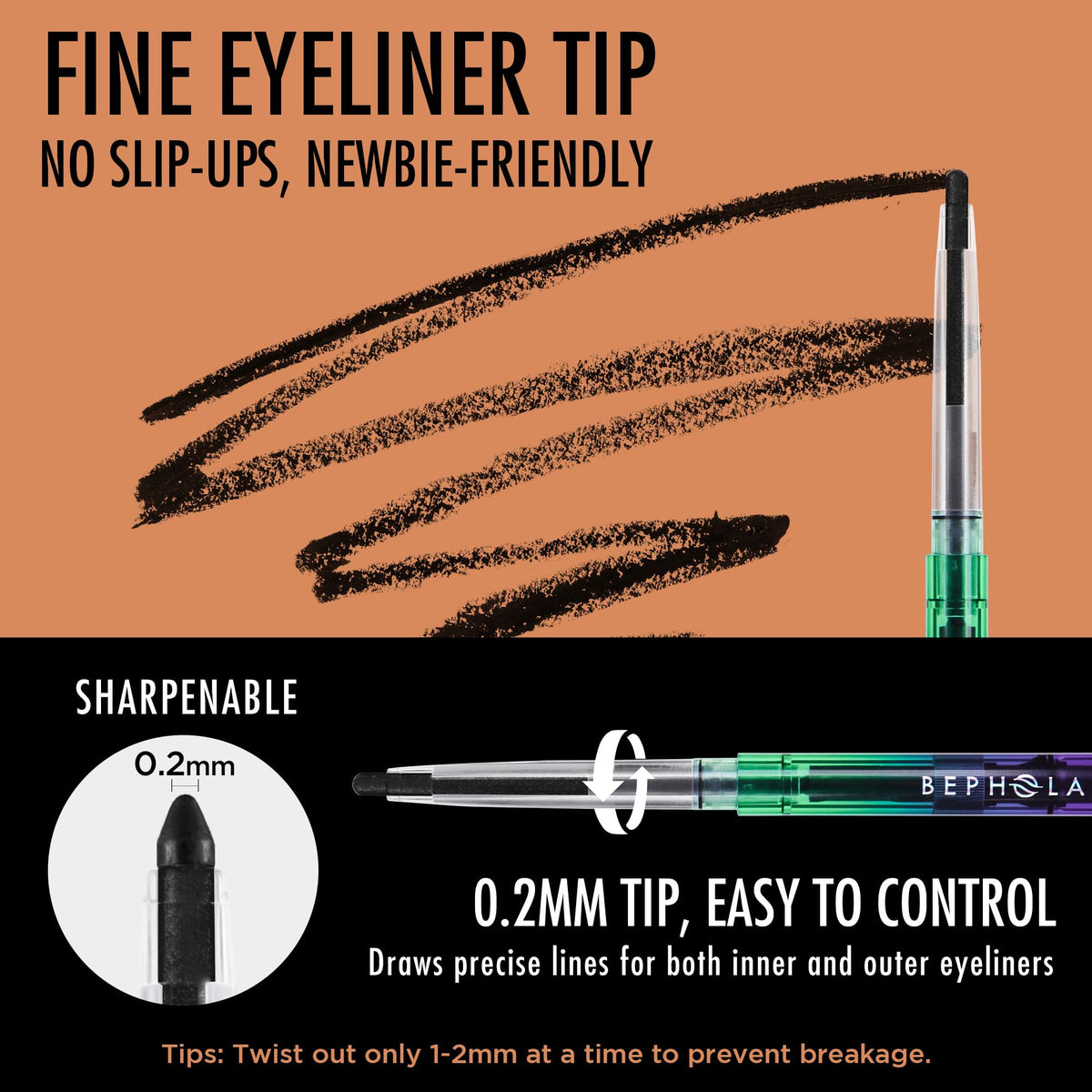 BEPHOLAN Black Gel Eyeliner Pencil Waterproof Long-Lasting Matte Liner BEPHOLAN