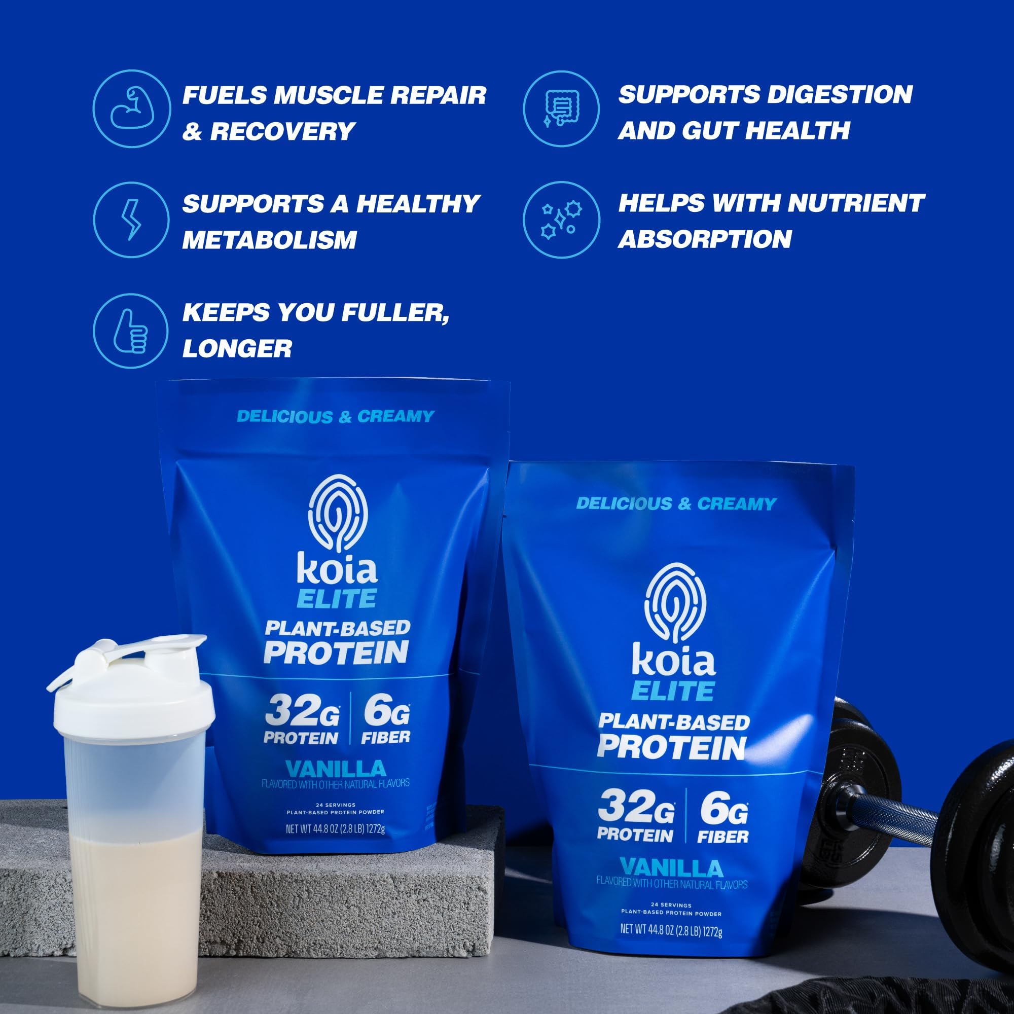 Koia Plant Based Protein Elite Powder, Vanilla, 32g Protein, 4g Sugar, 6g Prebiotic Fiber, Pre & Post Workout, 21 Vitamins & Minerals, Dairy-Free, Gluten-Free, Non-GMO, 24 Servings, 44.8 Oz Koia buy australia supplements