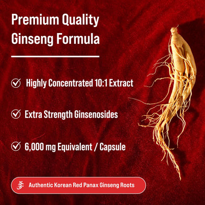 NutraChamps Korean Red Panax Ginseng Capsules | Extra Strength Ginsenosides for Energy, Focus, Performance, Vitality & Immune Support NutraChamps