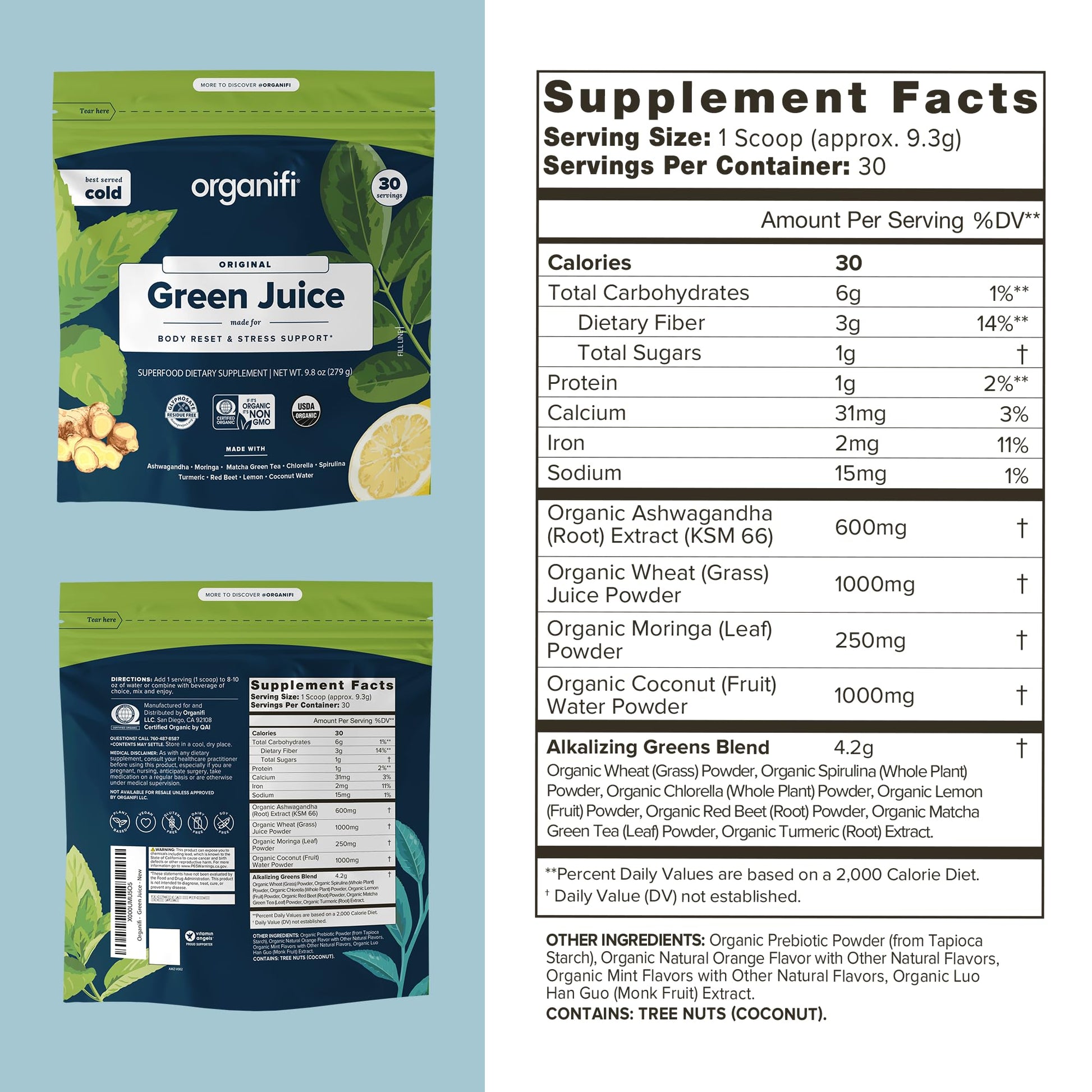 Organifi Green Juice - Powder Supplement with Organic Spirulina, Ashwagandha, and Chlorella - Helps Achieve Fitness Goals and Reduce Cortisol Levels, 30-Day Supply Gsupps Australia