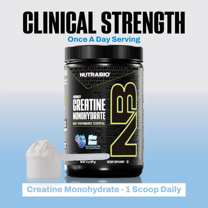 NutraBio Pure Micronized Creatine Monohydrate Powder Supplement, Blue Razz (300 g) - Supports Bulk Muscle Energy, Recovery, and Strength - HPLC Tested Creatine Powder Supplement for Men and Women NutraBio