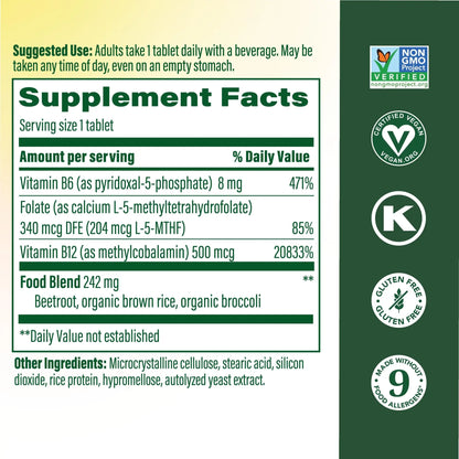 MegaFood Methyl B12 - Vegan - Includes Methyl Folate, Vitamin B12 & B6 - Supports Cellular Energy Production, Nervous System Health MegaFood