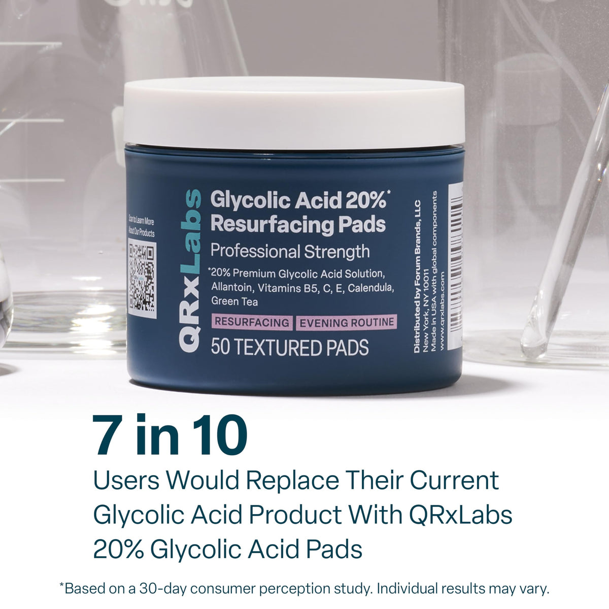QRxLabs Glycolic Acid Pads - 20% Resurfacing Pads AHA for Face & Body - Exfoliates Skin Surface and Reduces Appearance of Fine Lines and Wrinkles - Acne Treatment Clearing - Daily Pads - 50ct QRxLabs