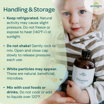 ENTEGRO Flourish Junior Liquid Probiotic & Postbiotic Supplement - Glass | 11 Live Cultures | Gut & Digestive Health for Women, Men & Kids | Organic, Vegan, Allergen Free | USA Made | 16 fl oz ENTEGRO