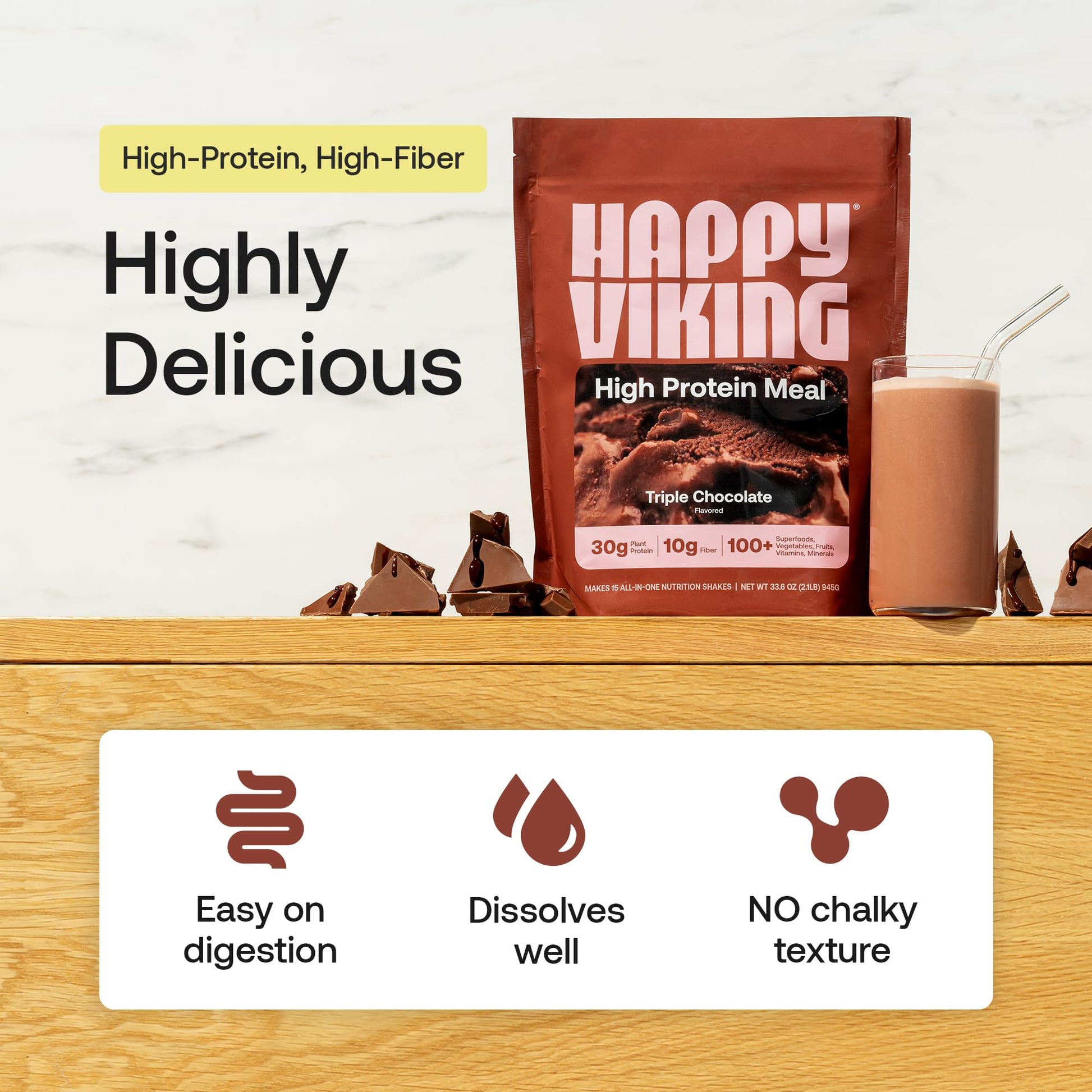 Happy Viking Plant-Based Protein Powder +100 Superfoods Chocolate Meal Replacement Shake, Created by Venus Williams, 30g Plant Protein, 10g Fiber, Vegan, Gluten-Free, Non-GMO,15 Meals Happy Viking buy australia supplements
