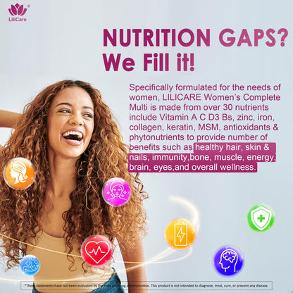 Womens Multivitamin Gummy, Methylated Multivitamin for Women, Biotin, Methylfolate, Iron, Collagen, Vitamins A C D, B Complex, Antioxidants for Women's Daily Support, LILICARE