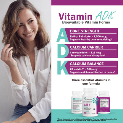 NatureGenX ADK Vitamin Supplement – Vitamins A, D3 & K2 MK-7 for Bone Health & Calcium Absorption – Gluten-Free, Non-GMO, Soy-Free NatureGenX